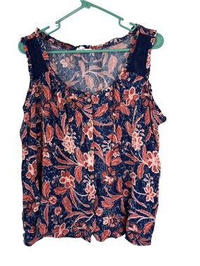3/$20 Maurices Navy & Rust Floral Sleeveless Button Down Blouse